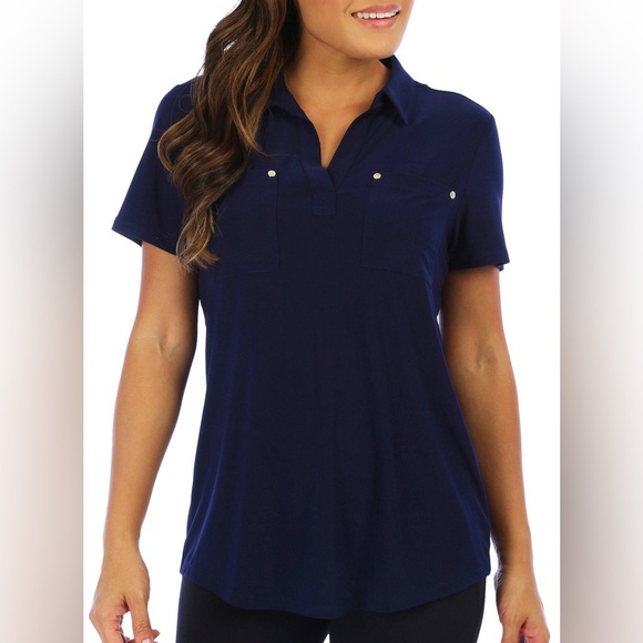 Jones New York Tops - Jones New York | Split V-Neck Women Blouse Button Pockets | M Blue